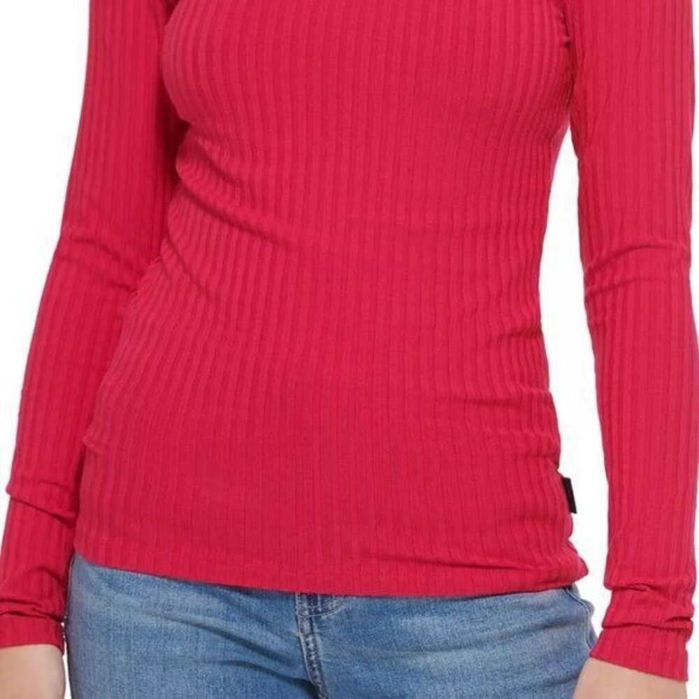 Calvin Klein Jeans Women's Long Sleeve Turtleneck Top - Cerise, Size S, New - Picture 3 of 8